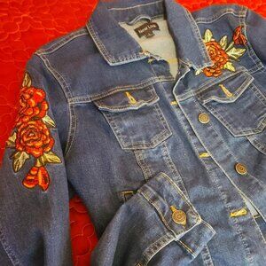 Blue Jean Jacket with Embroidered Flowers